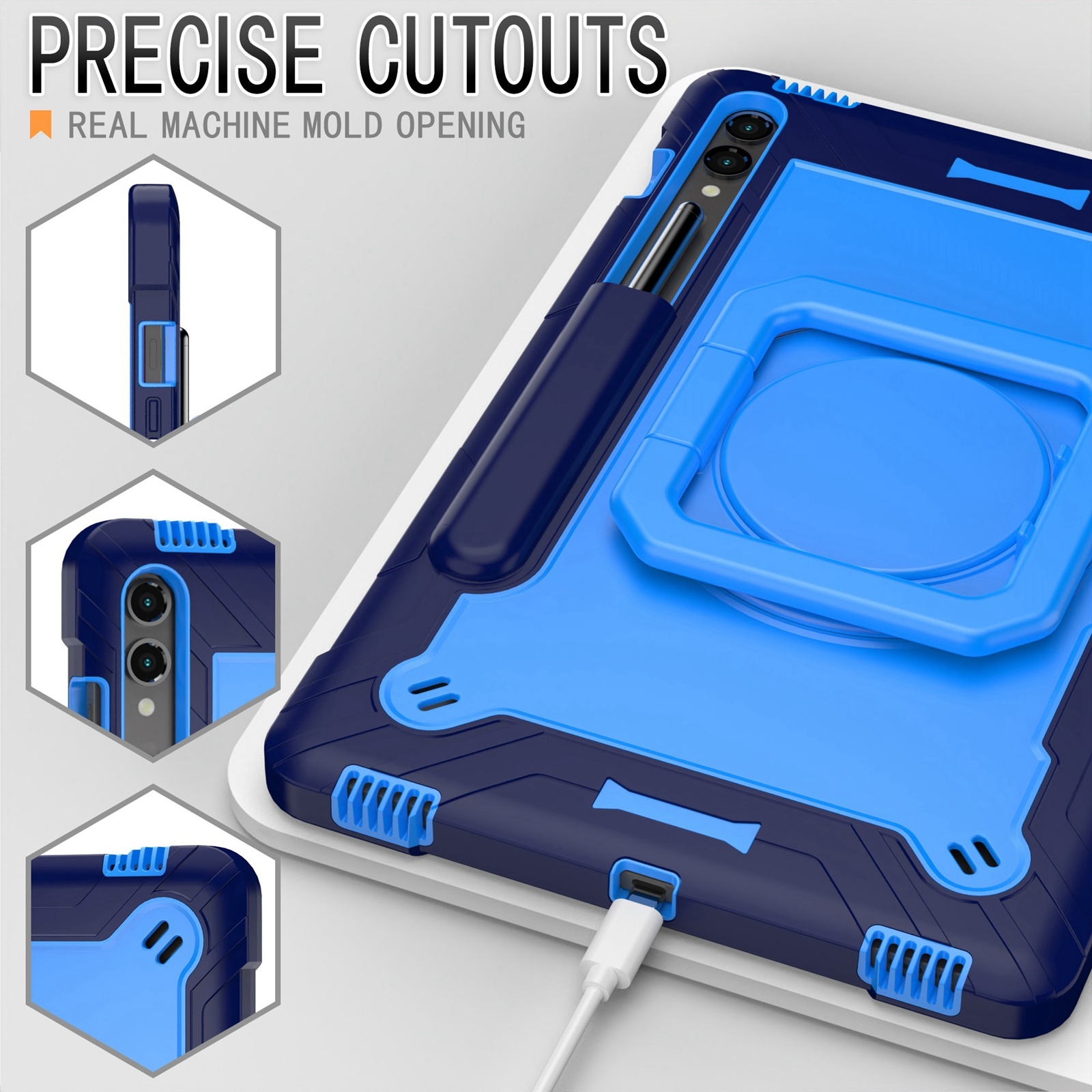 Handle Robot Silicone Hybrid PC Tablet Case For Samsung Galaxy Tab S9 FE+ / S9+. 