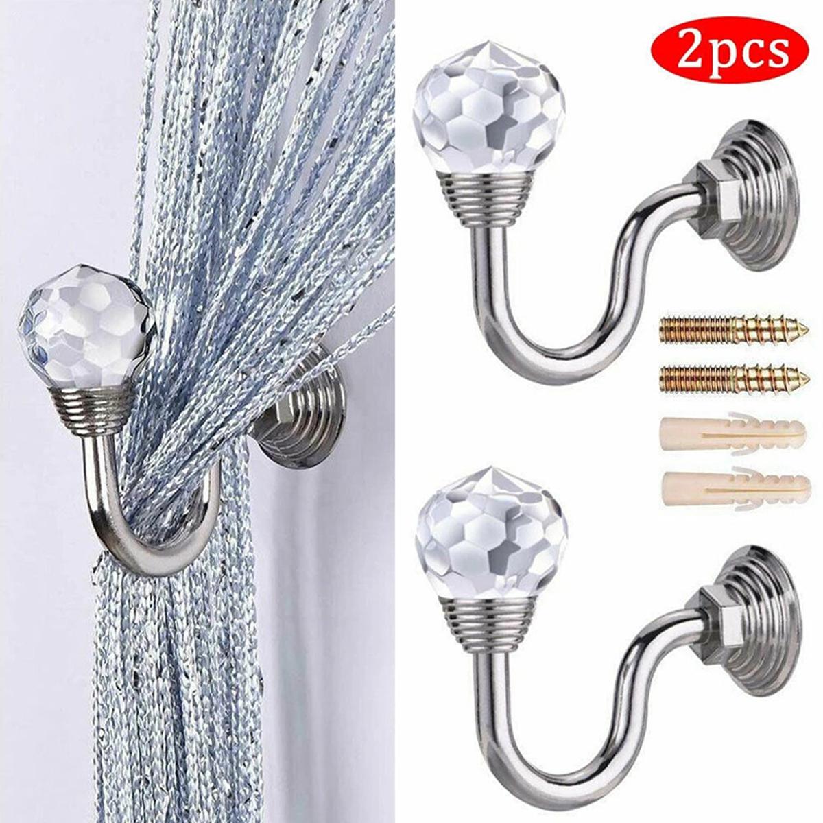 2x Crystal Curtain Holdback Hanger Wall Tie Backs Hooks Holder Curtain Tie Back ANLAN