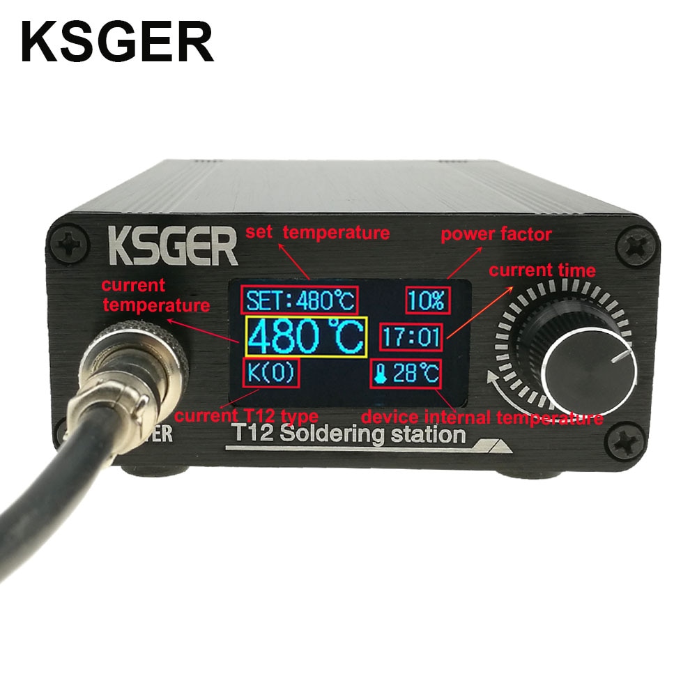 KSGER T12 Soldering Station STM32 OLED V2.1S Digital Electric Controller Aluminum Alloy DIY Kits Welding Tools T12 Iron Tips. 