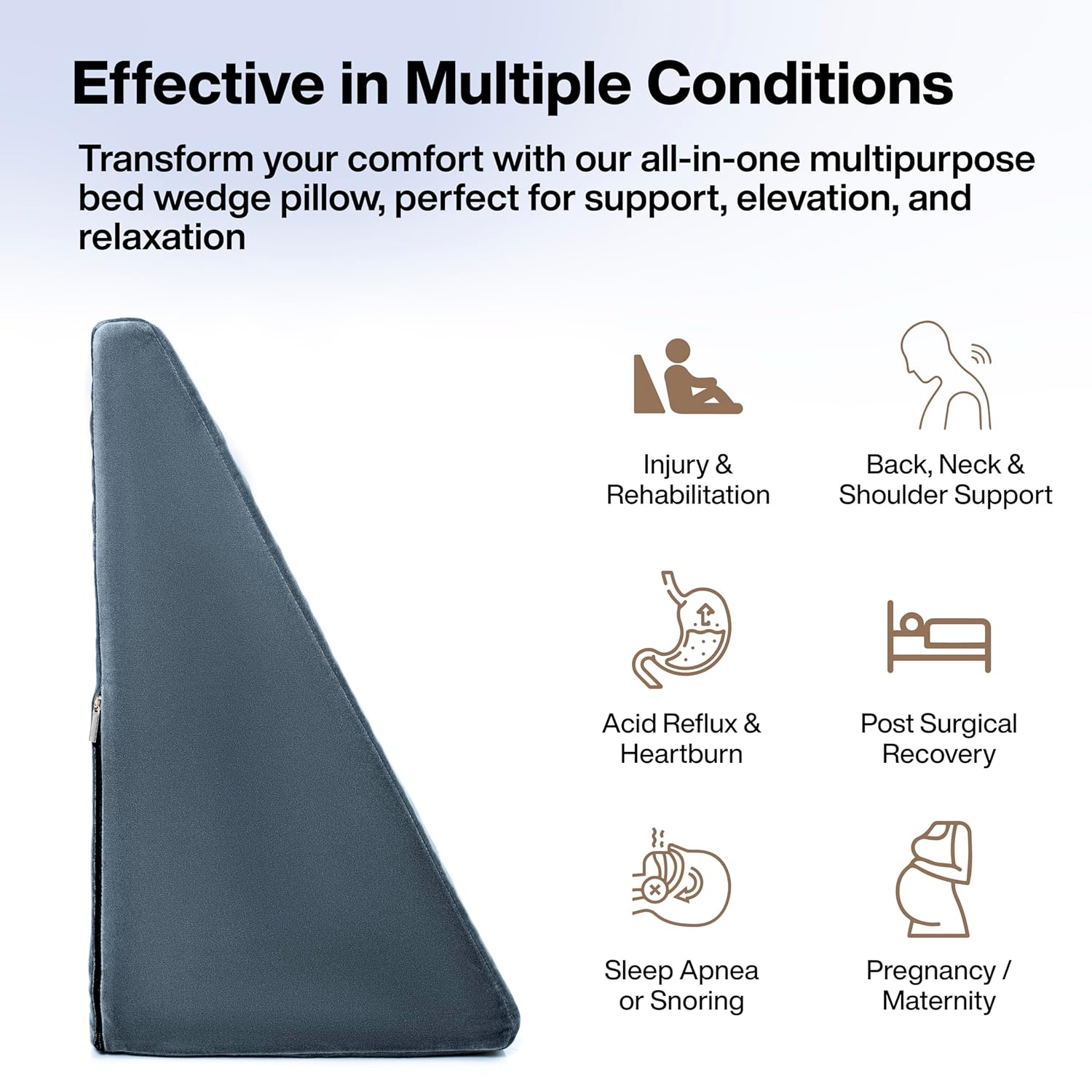 GALAXY Wedge Pillow Memory Foam | 2 Years Warranty | Orthopedic Wedge Cushion for Back Support, Sleeping, Leg Elevator, Pregnancy, GERD, Anti Snoring (Dark Grey, 18 x 17.5 x 11 Inch). 