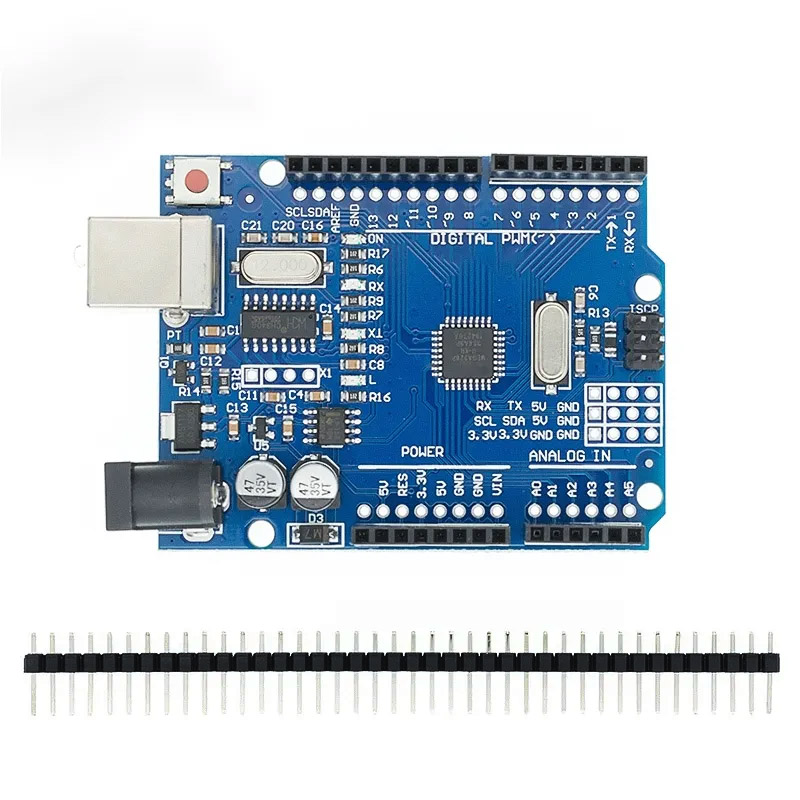 Arduino UNO R3 ATMEGA328P Chip CH340G Development Board with Data Cable and Rail. 