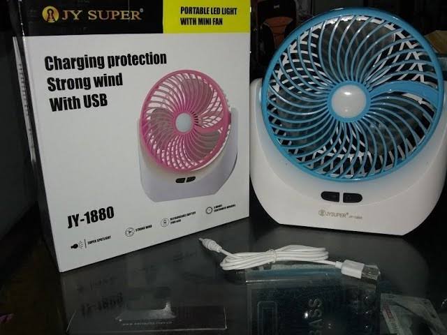 JY Super lithium rechargeable mini table fan with LED light JY-1880 - JY-1880. 