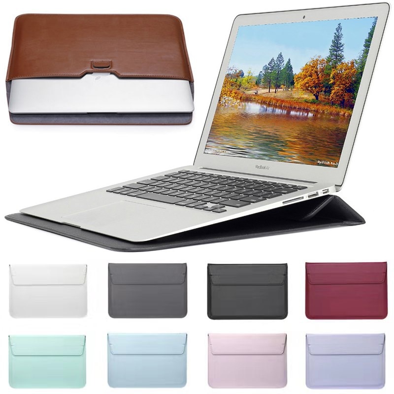 13 14 15 Inch Envelope Pouch PU Leather Laptop Sleeve For Macbook iPad Huawei D15 Matebook 14 HP Lenovo Computer Case with Stand. 