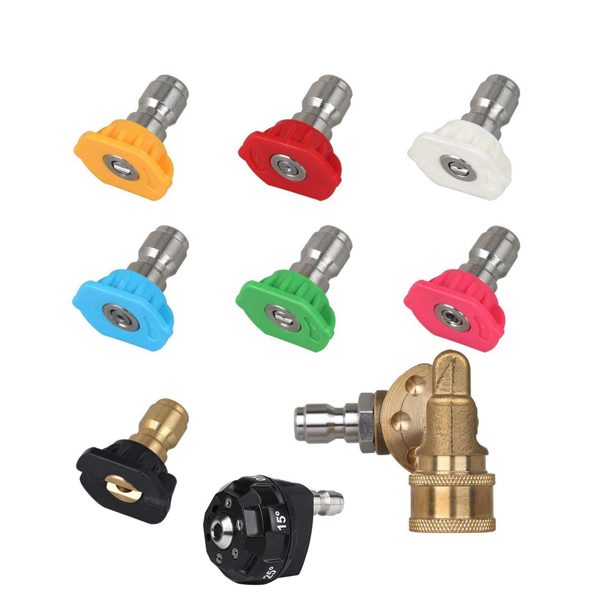 1 set Universal Power Pressure Washer Spray Nozzle Tips and Quick Connect Pivot Adapter Coupler & 1pcs Pressure Washer 6-In-1 Spray Nozzle Tip, 1/4In Quick Connector Max 4000 Psi