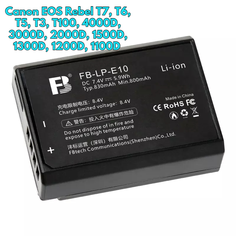 FB LP-E10 battery for Canon EOS Rebel T7, T6, T5, T3, T100, 4000D, 3000D, 2000D, 1500D, 1300D, 1200D, 1100D