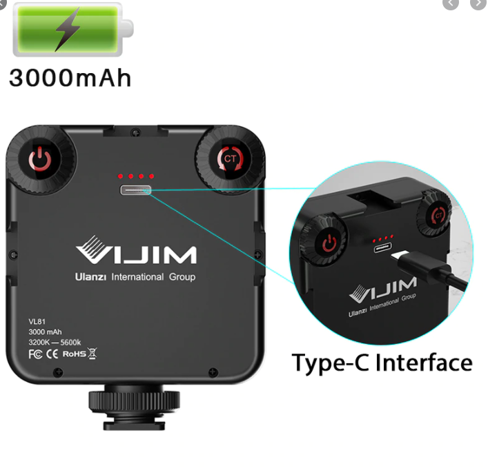 Ulanzi VIJIM VL81 3200k-5600K 850LM 6.5W Dimmable Mini LED Video Light Smartphone SLR Camera Rechargable Vlog Fill Light. 