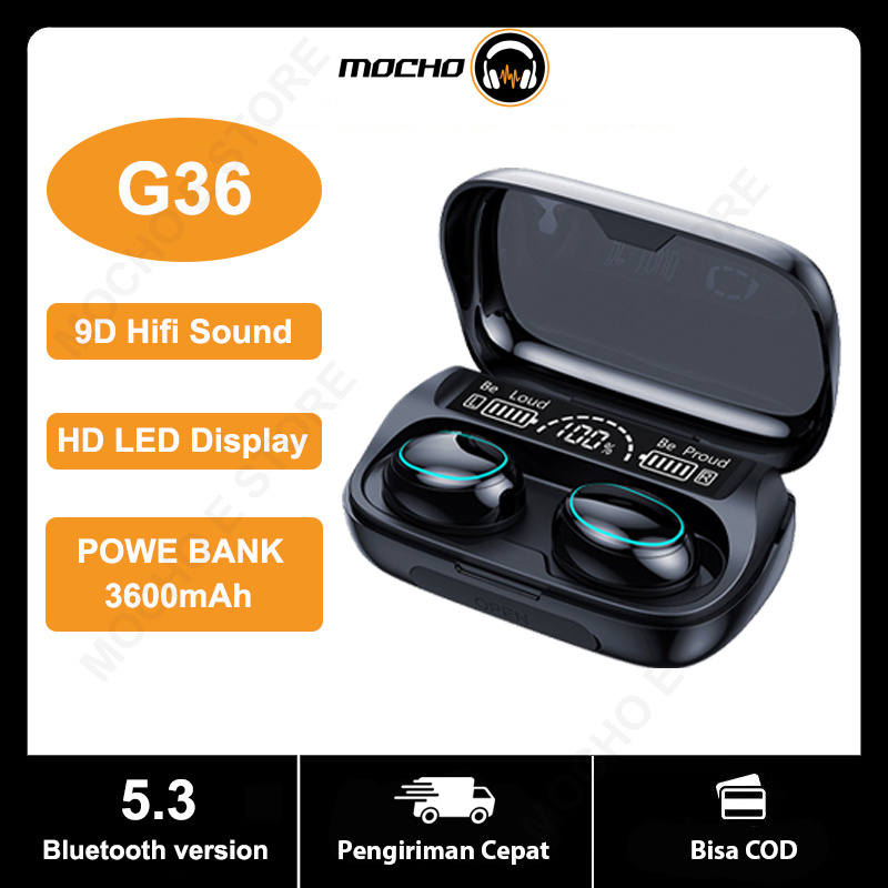 MOCHO Headset Bluetooth Earphone G36 TWS Wireless Earphone LED