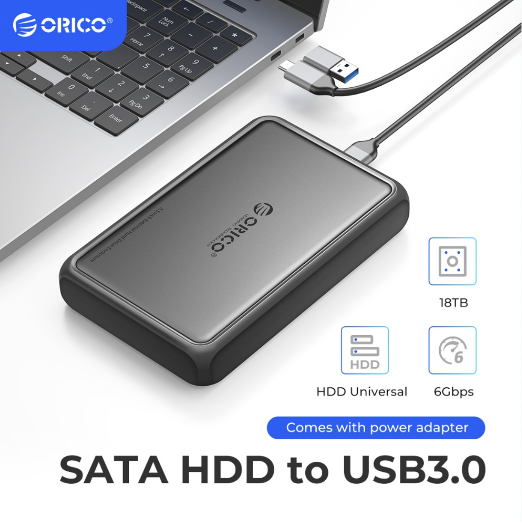 ORICO DDL35-U3 USB 3.0 External Hard Drive Enclosure for 2.5" 3.5" SATA HDD and SSD Max 20TB Supports UASP 12V/2A Power Supply