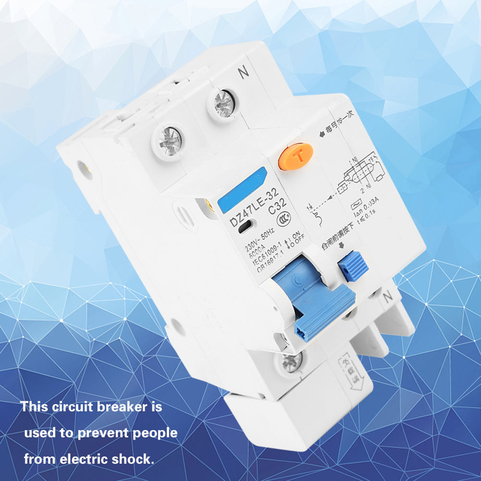 DZ47LE-32 1P+N C32 RCCB Residual Current Circuit Breaker 30mA 230/400V. 