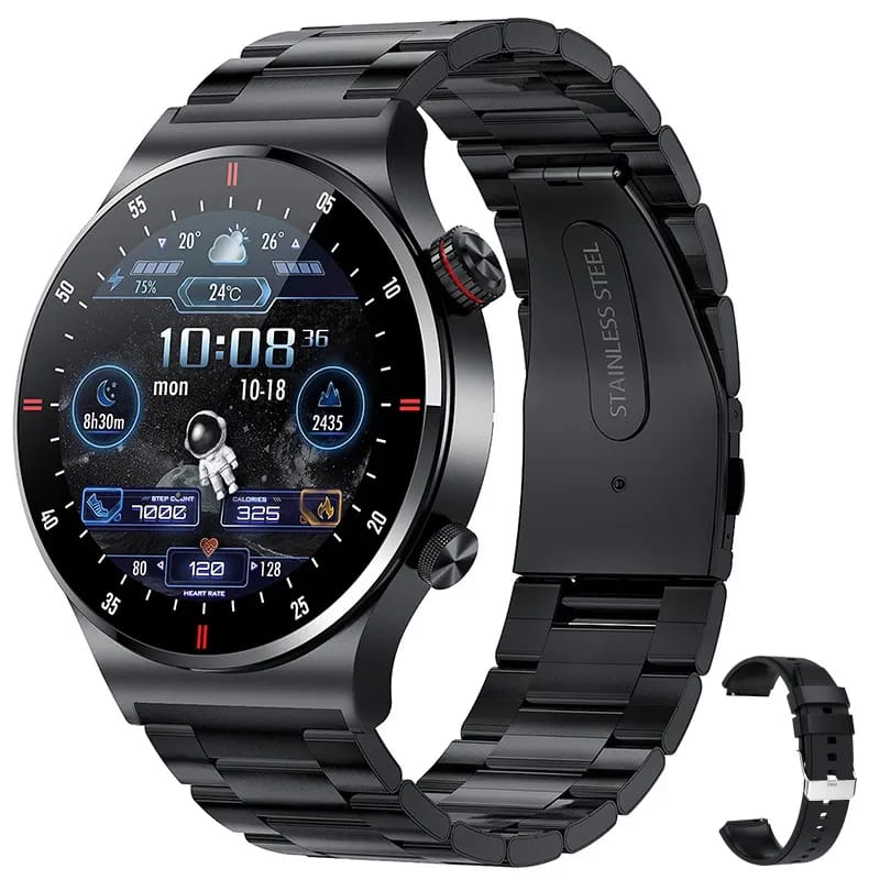 LIGE BW0382 ECG+BP+NFC Made in Japan  Bluetooth call Smart watch Men Heart rate Blood pressure Full touch sports Fitness Watches Bluetooth Call for Android iOS smart watch with Steel and Silicon belt. 