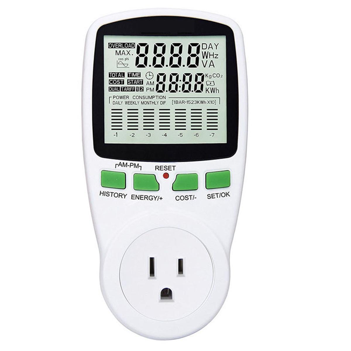 Digital LCD Energy Meter Wattmeter Monitoring Device Wattage Electricity Kwh Power Measuring Outlet Analyzer