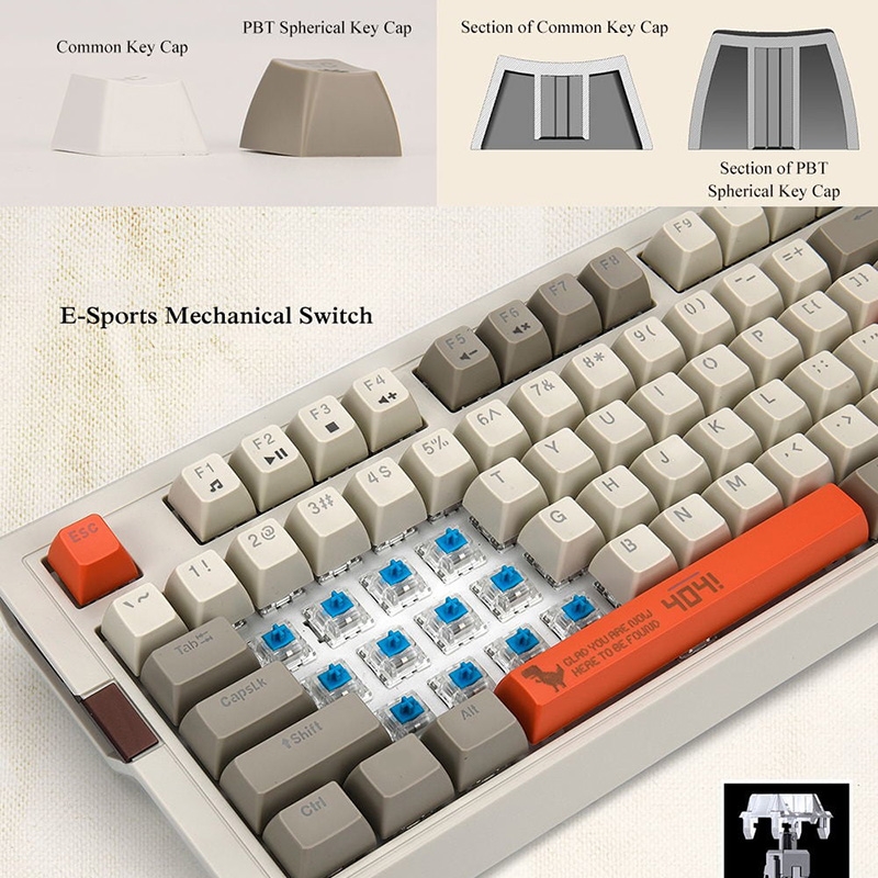 Ajazz AK510 104 Keys Retro Mechanical Keyboard SA Ball Cap PBT Internet Cafe Gaming RGB Lighting Keyboard, Cable Length 1.6m, Style:RGB Backlight + Three Orange Keycaps. 