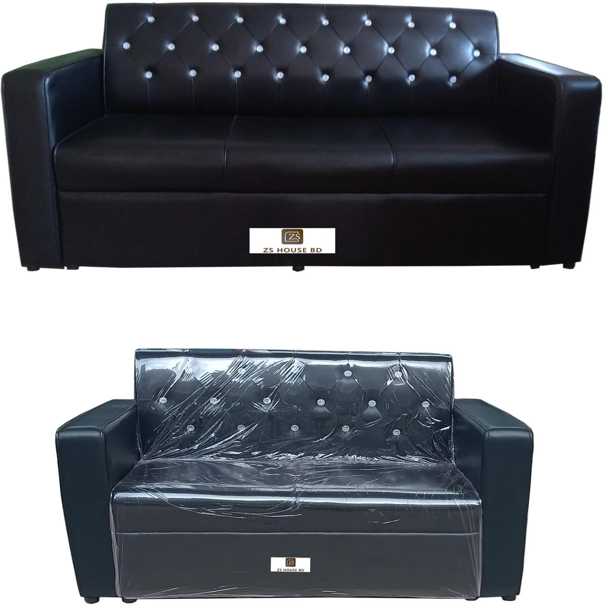 Sofa Set 5 seater back stone fixed arm box sofa-Modern box sofa set 3+2 seat-Black