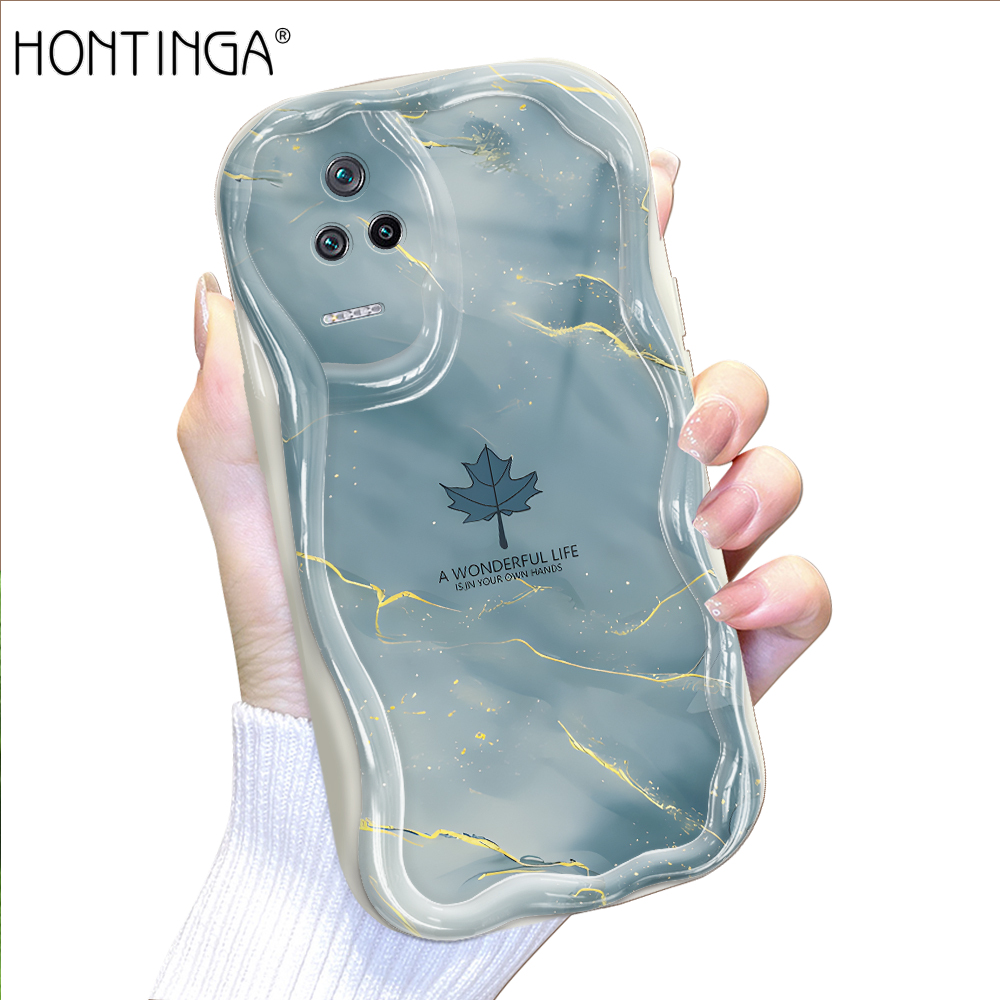 Hontinga for Redmi K40S Xiaomi Poco F4 Back Cover Maple Leaf Marble Cream Texture Phone Case Wavy Edge Soft Silicone Cover