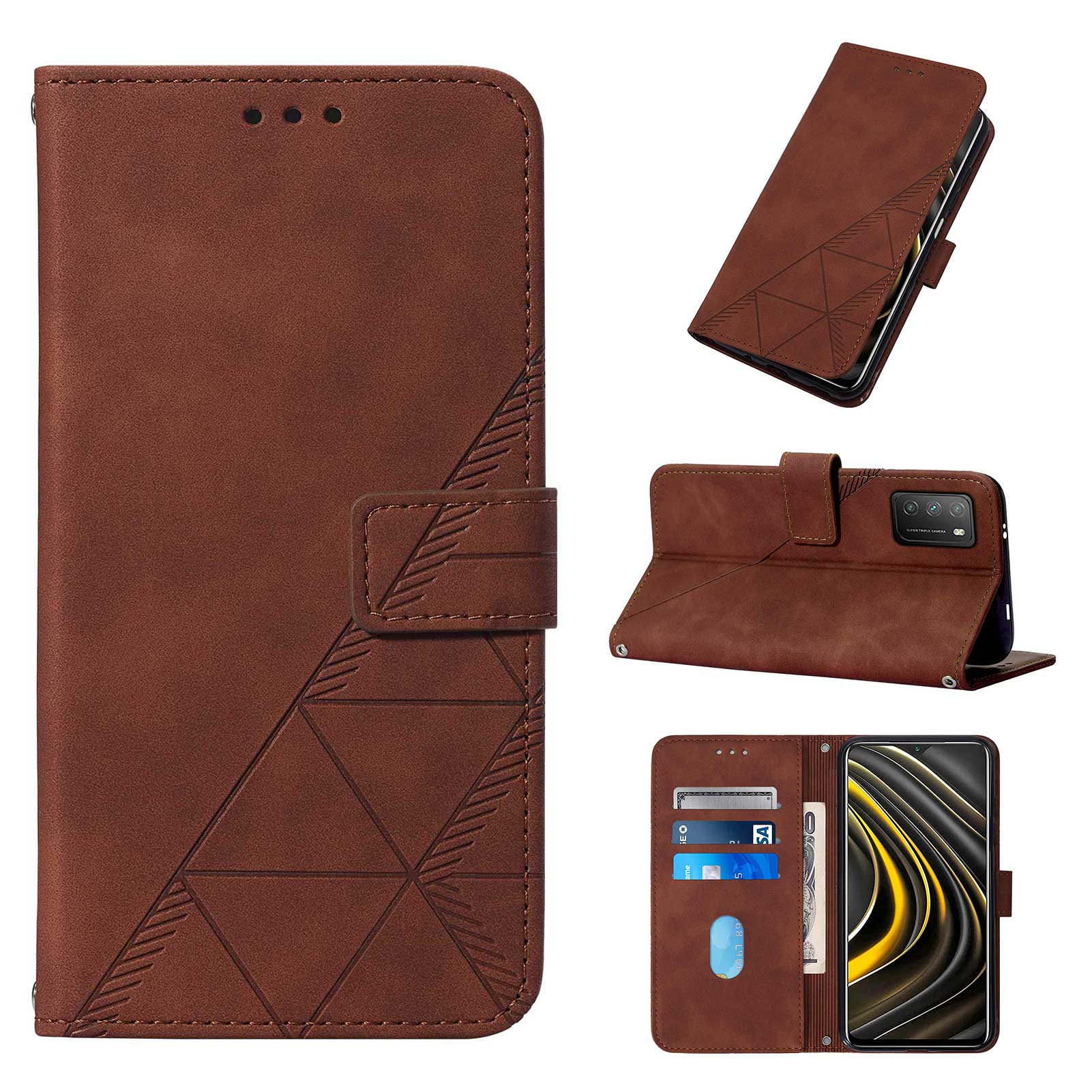 Business Phone Case For Xiaomi Poco M3 / Redmi 9T / 9 Power Case Skin Feeling PU Leather Flip Case With Card Slot Bracket Shockproof Design. 