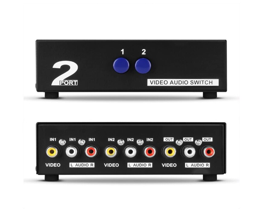 【VisioN Shop】2 Input 1 AV Box Switcher Selector 2 Way Port Stereo RCA Audio and Composite Video Switch Box. 