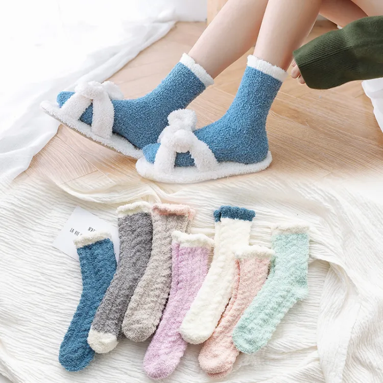 1/3Pair Women Winter Warm Soft Fluffy Bed Socks Lounge Slipper Coral Velvet  Fleece Breathable Kawaii Sock