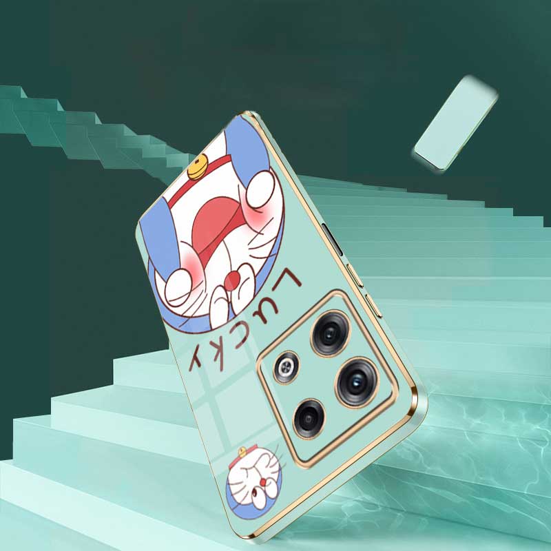 Redmi Note 13 Pro+ Plus 5G Note13 Pro Glossy Lucky Doraemon Casing Square Edges Plating Back TPU Soft Case Cover. 
