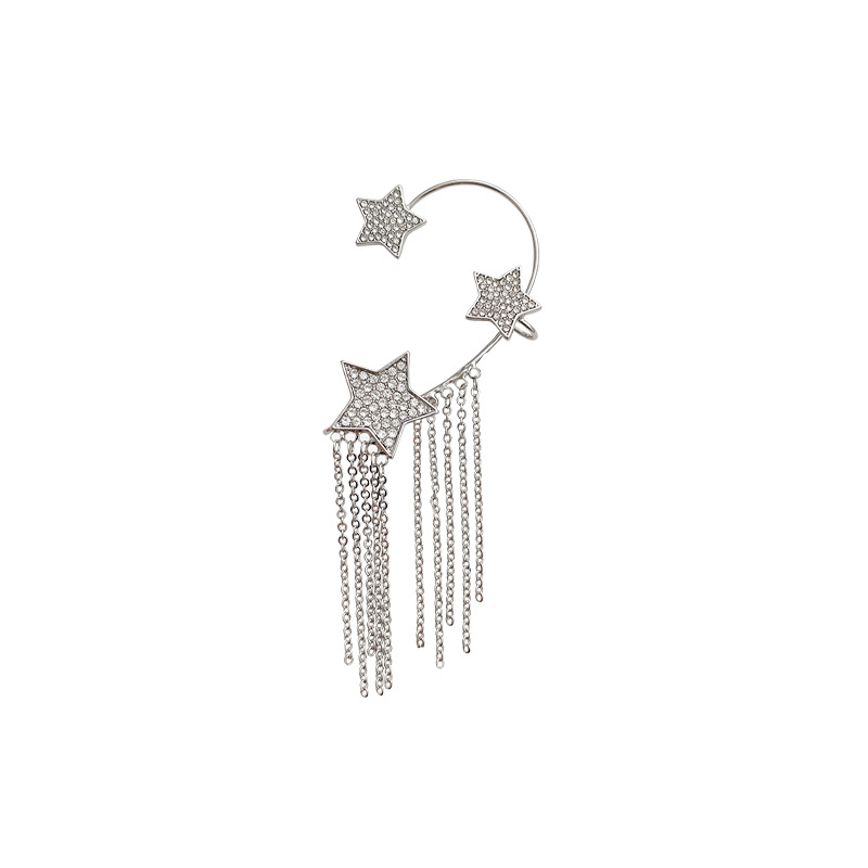 Korean high-end tassels, no ear piercings, ear hangings, women's ins, tide full of diamonds, star earrings, Internet celebrities, super flash earrings. 