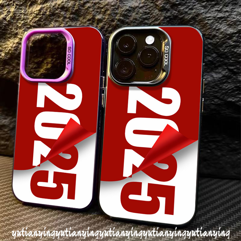 Red New Year 2025 Letter Case for Realme C67 C51s C55 C63 C35 C65 C61 C53 C20 C15 C33 C25 C31 C51 C30 C12 C21 Note 60 50 C17 C11 C21Y C25Y 9i 5 8i 11 5i Narzo N63 Plated Metal Lens Case. 