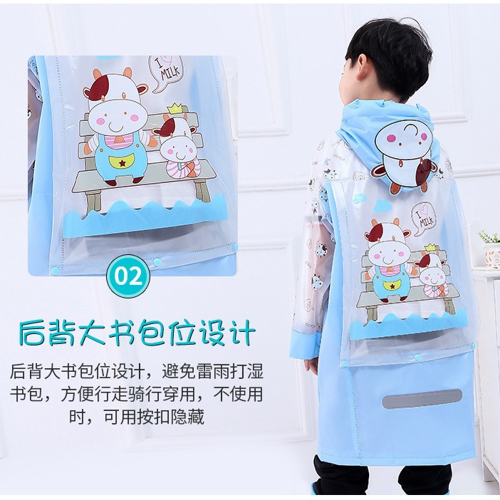 Factory Direct Batch 2020 New Children's School Bag Raincoat with Rucksack PVC Thickened Cartoon Print Poncho. 