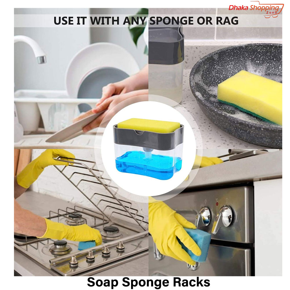 Hozada Soap Sponge Racks Soap Dispensers Detergent Dispensers 2 in 1 Kitchen Dish Washers Manual Press Soap Pump 380ML Foam Dispenser- Condiment & Spice Racks-new canvas. 