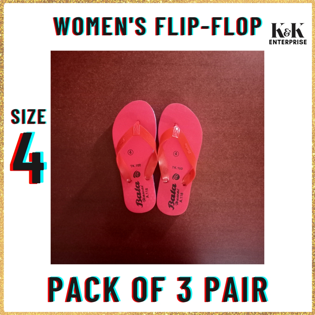 Women's Flip-flop Sponge Sandal, Bala Sponge Sandal, Size 4, Multi Color, Pack of 3 pair. 