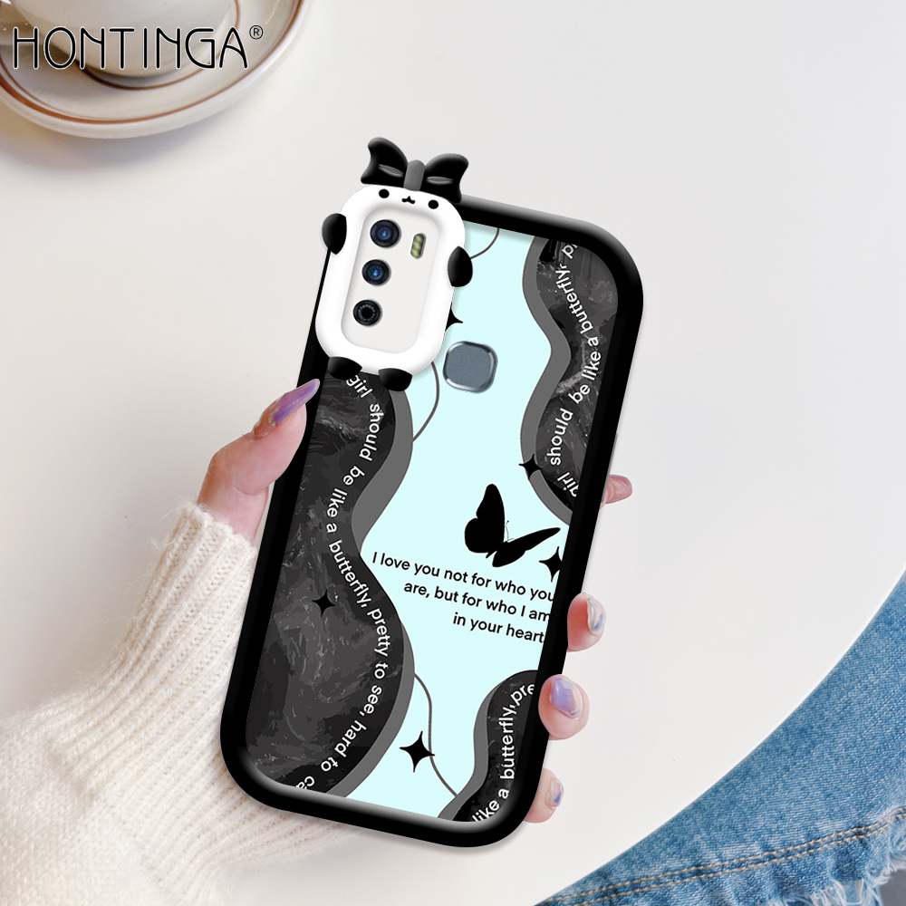 Hontinga for Infinix Hot 9 Play Back Cover Fashion Butterfly Phone Case Monster Lens Soft Mobile Cover