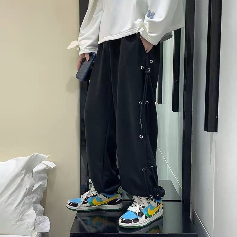 Japanese Style Drawstring Design Sense Niche Ruan Shuai Boys Pants Hong Kong Style High Street Summer White Casual Pants. 