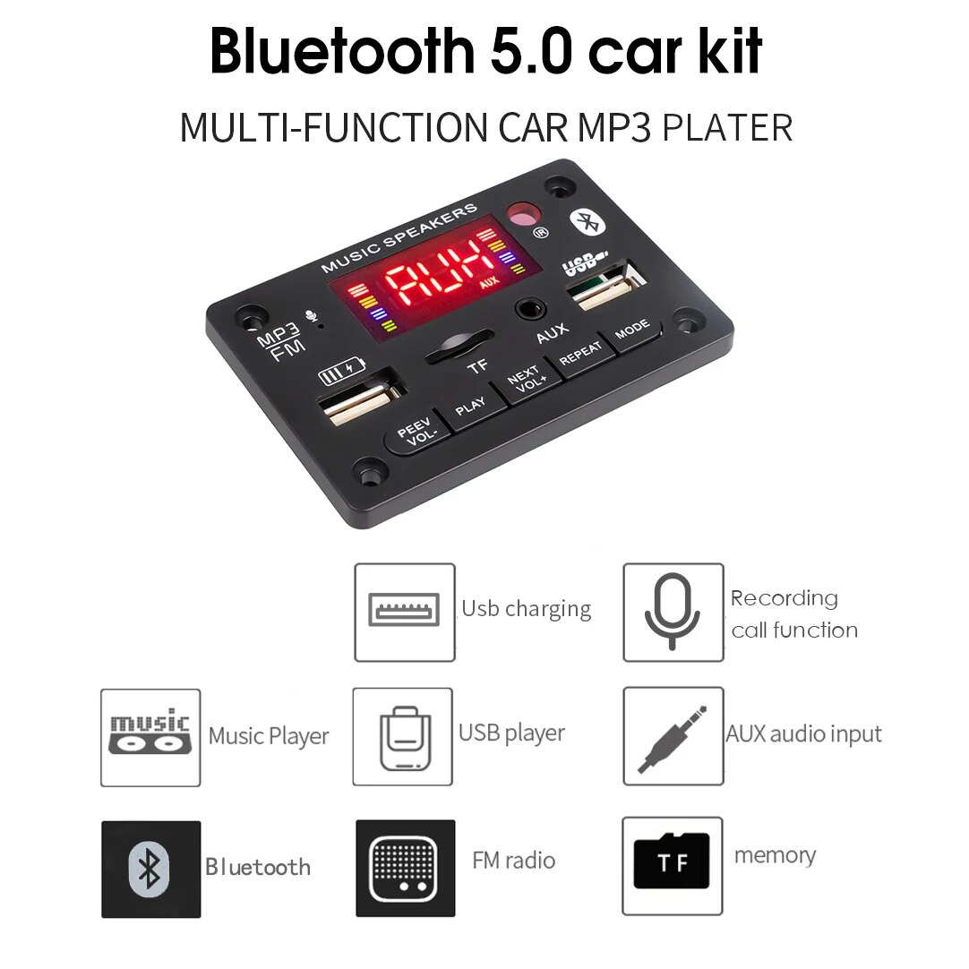 2*40W Class D Stereo Audio Digital Power Amplifier 12V 80W Decoder Board Car MP3 Player USB Record FM AUX Handsfree DIY Control. 
