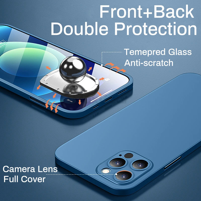 【Solitary waves】Ultra Thin 360 Full Cover Case For iPhone 12 Pro Max 13 Mini Coque Case For iPhone 11 Pro X XR XS Max 11Pro Tempered Glass Cover. 