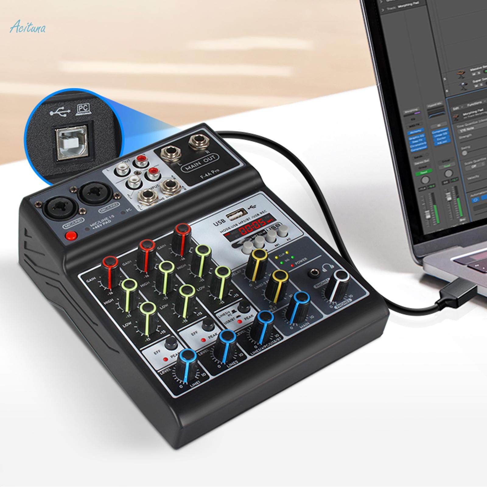 4 Channel Audio Mixer Reverb Delay Effect Portable Sound Board Console System for Studio Recording. 