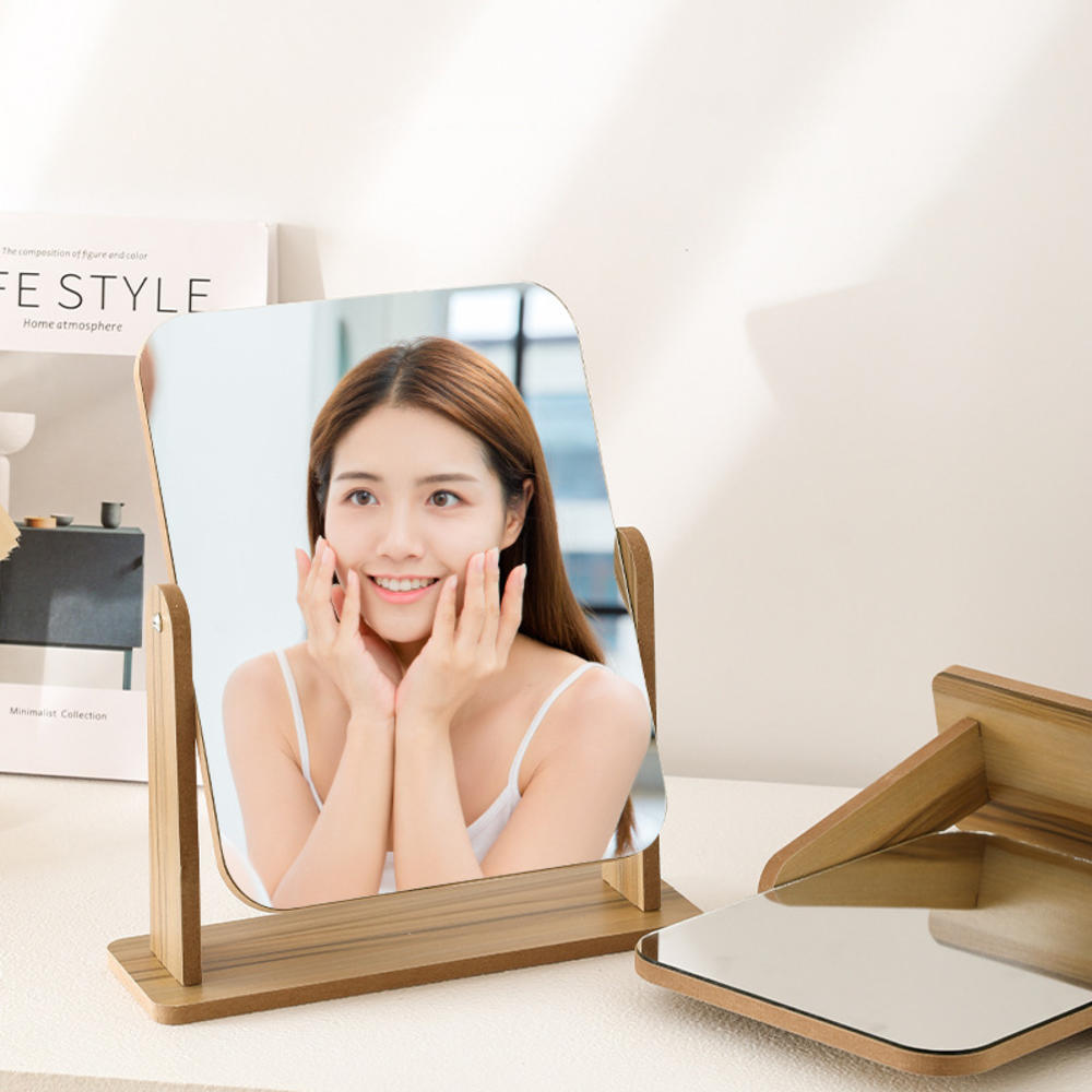 lens Bamboo mirror Stylish wooden square Desk mirror 360 degree swivel mirror for Dressing table mirror Office desk mirror Bathroom mirror Bedroom mirror Suitable for professionals. 