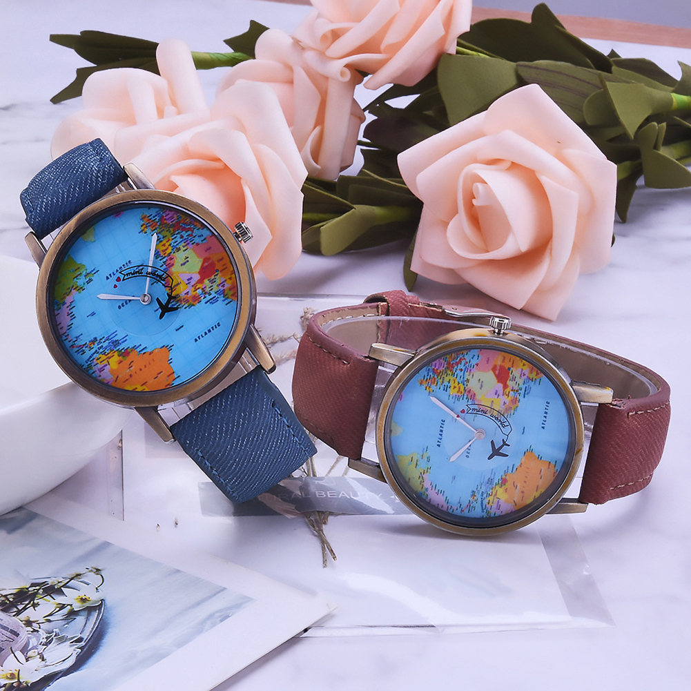 Creative World Map Plane Unisex Pointer Quartz No Numbers Party Wrist Watch. 