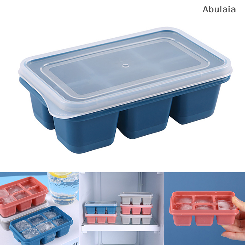 Silicone Ice Cube Mould with DIY Lid 6 Grid Soft Bottom ce Cube Mold Square  Ice Cube Maker Tray Kitchen  Tools Acces. 