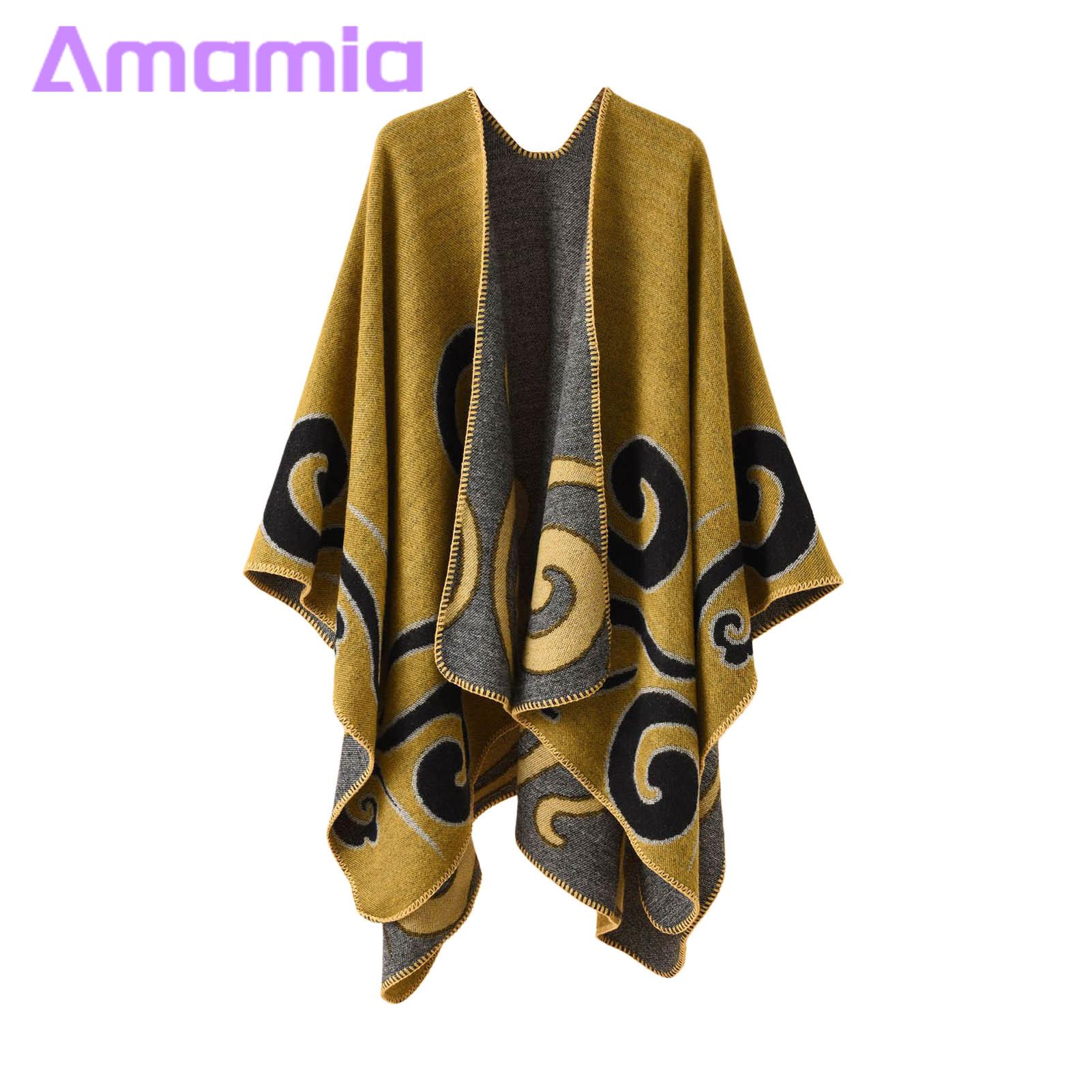 Amamia Women Autumn Cape Irregular Hem Contrast Color Fall Poncho