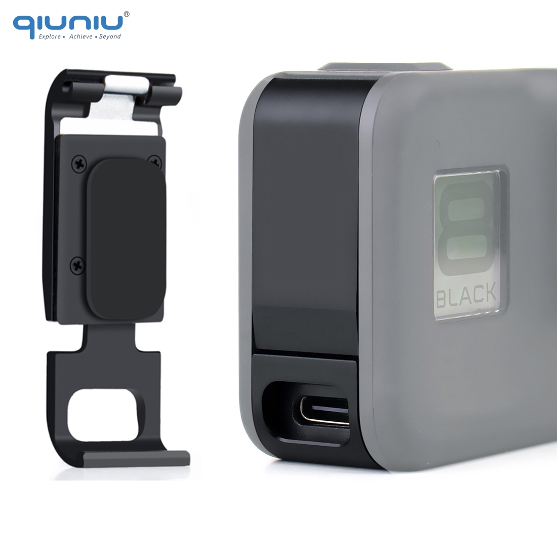 Battery Side Cover for GoPro Hero 8 Black Removable Aluminum Replacement Type-C Charging Battery Door for Go Pro 8 Accessories