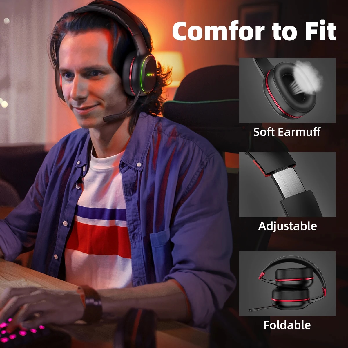 KOFIRE UG-05 2.4GHz/Bluetooth Wireless Gaming Headset for PC, Laptop, PS5, PS4, Nintendo Switch, Dynamic EQ Ultra-Low Latency. 