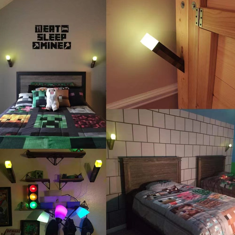 （New）[Ready tock Light Up Torch 28CM High Brightne LED Minecraft Hand Held or Wall Mount Flahlight. 