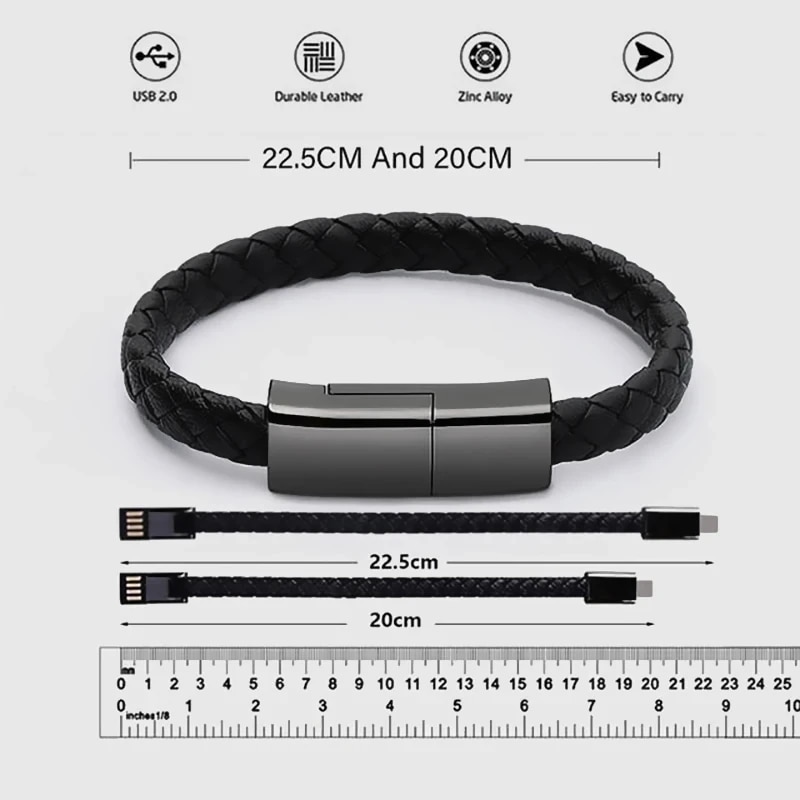 Bracelet USB Cable Portable Fast Charging USB Micro Type C Charger Cord For iPhone 13 12 11 15 Pro Max X Samsung Xiaomi Huawei. 
