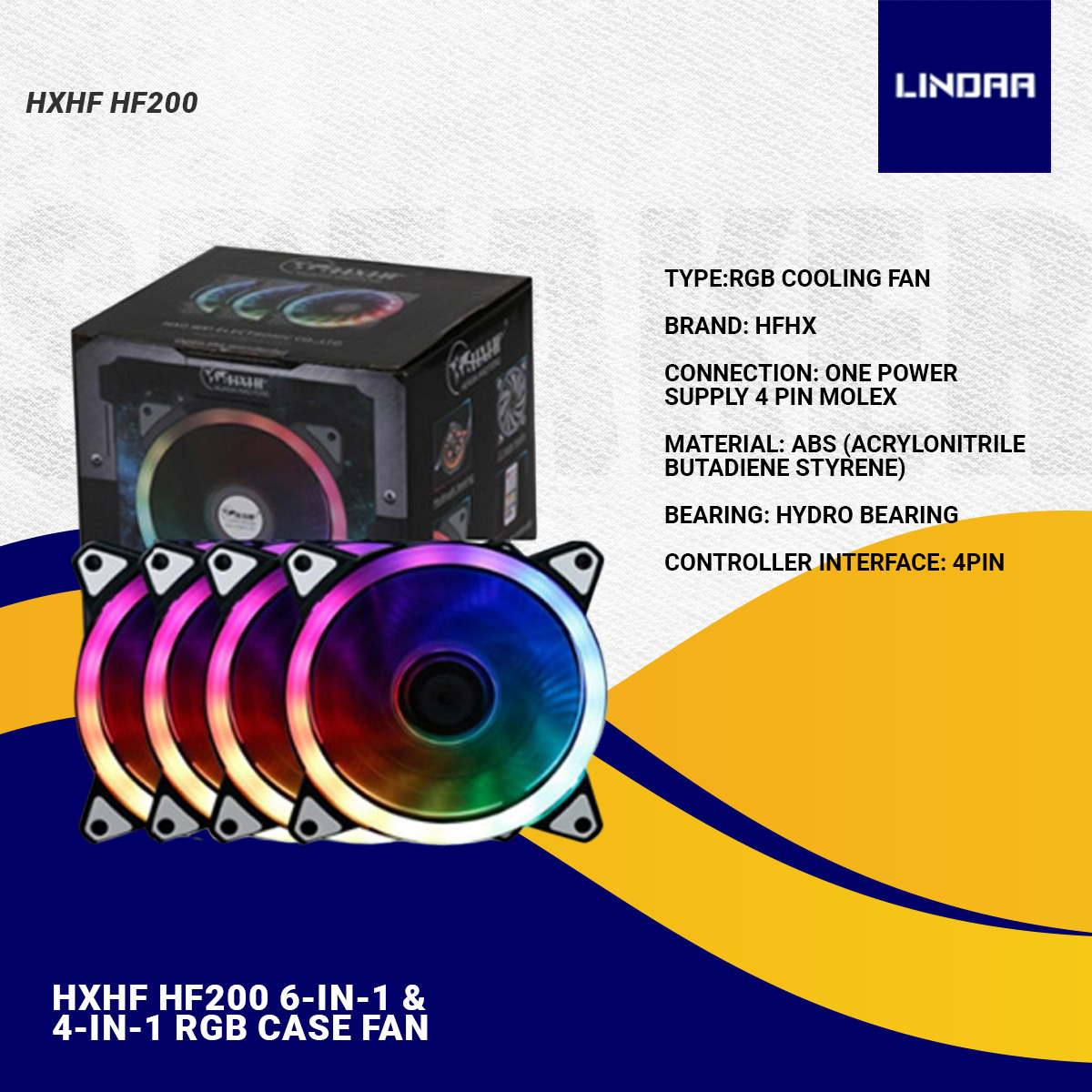 HXHF HF200 6-In-1 & 4-In-1 RGB Case Fan 120mm Cooling Fan Set Remote Included Plus 10-Port Hub For Ultimate System Cooling. 
