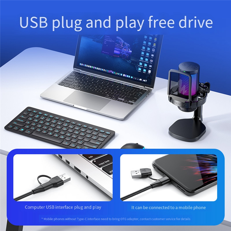 DGM20 USB Microphone RGB Condenser Mic Gaming Microphone with Noise Reduction Software for Game Live Recording Black 1 Piece. 