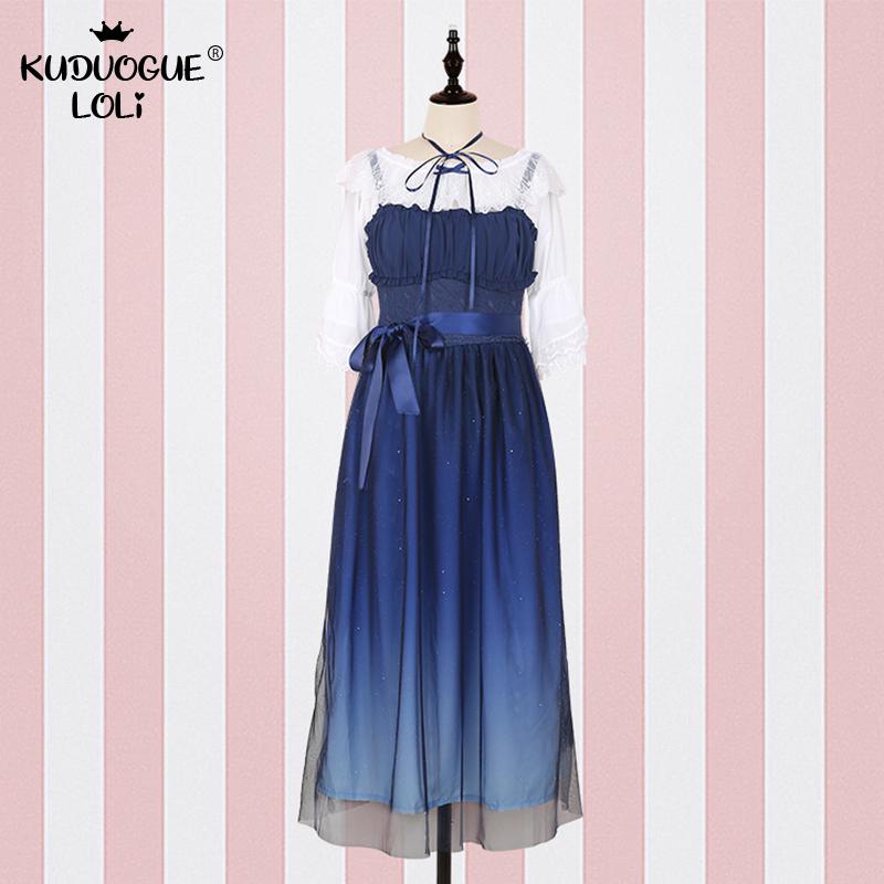 Lolita Dress Women Summer Party Dress Starry Sky Gradient Blue