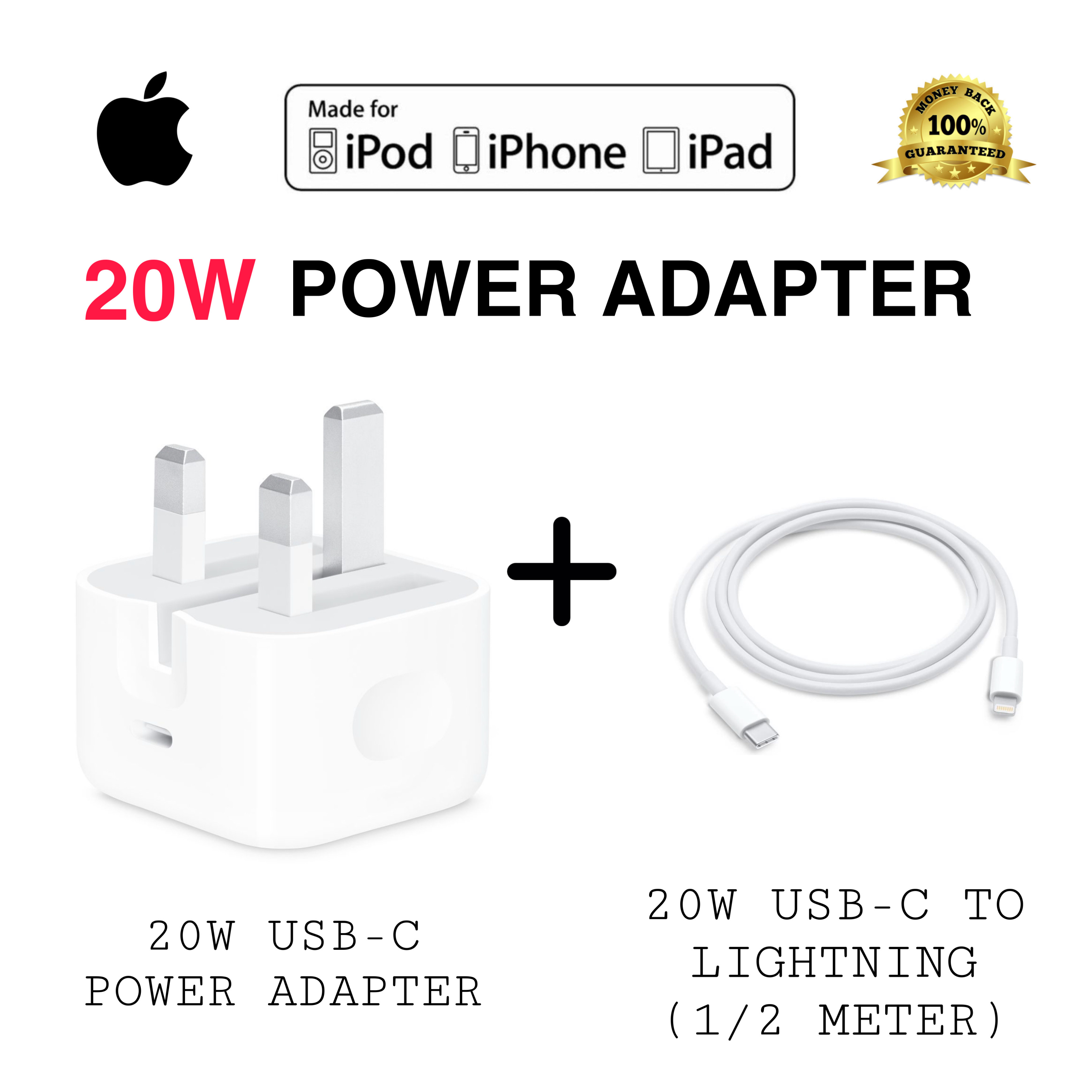 20W PD Fast Charger and Cable For Iphone 12 pro Max 12mini Charger USB-C 3A Type C To Lightning three pin adapter. 