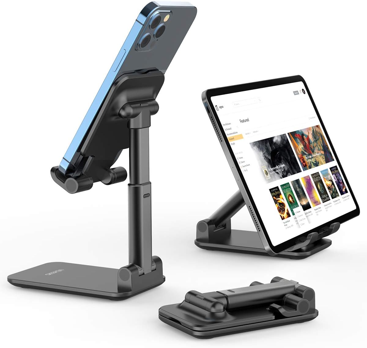 1 pcs Cell Phone Stand, Licheers Foldable Phone Holder, Angle Height Adjustable Phone Stand for Desk, Compatible with 4"-7" Devices. 