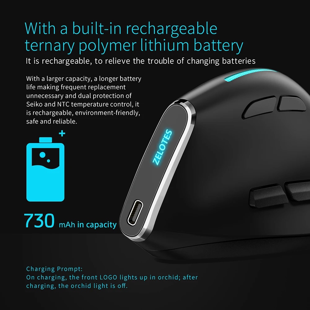 ZELOTES F-36 F-36A 8 Buttons Wireless Rechargeable Mice Gaming Mouse 2400 DPI Ergonomic Optical Vertical Mouse USB Mice for PUBG. 