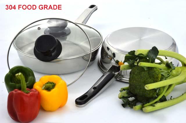 Stainless Steel Frying Pan with Glass Lid -22 - Silver. 