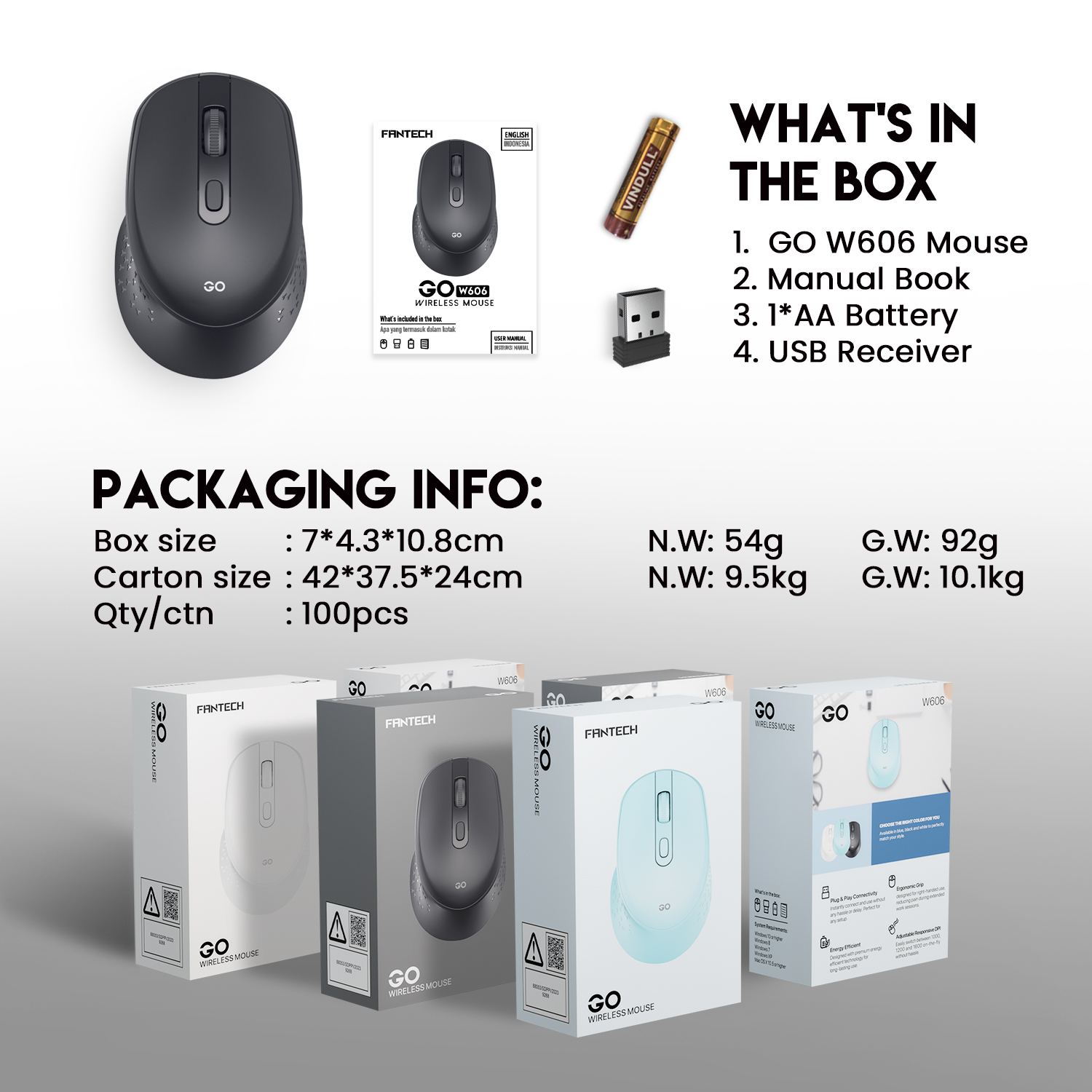 FANTECH GO W606 Wireless Mouse With 2.4GHz Wireless Connection  Ergonomic Design For Gaming Gammer Office Home. 