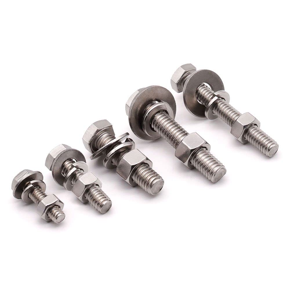 SS NUT BOLT 8 x 25 mm(10 Sets) M8-1.25 x 25mm Stainless Hex Bolts & Hex Nuts & Flat Washers & Lock Washers Hardware Kit, 304 Stainless Steel 18-8, Full Thread Hexagon Bolt Assortment. 