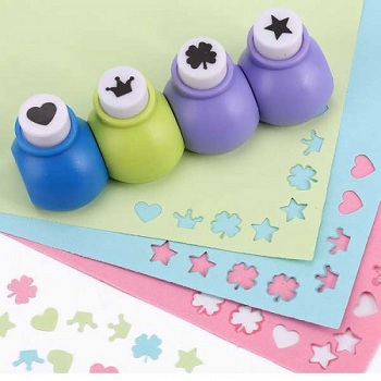 Mini Paper Craft Punch Card Scrapbooking Engraving Kid Cut DIY Handmade Hole Puncher for Festival Papers and Greeting Card Set of 10 with Random Color Tags Cards Craft DIY Punch Cutter Tool. 